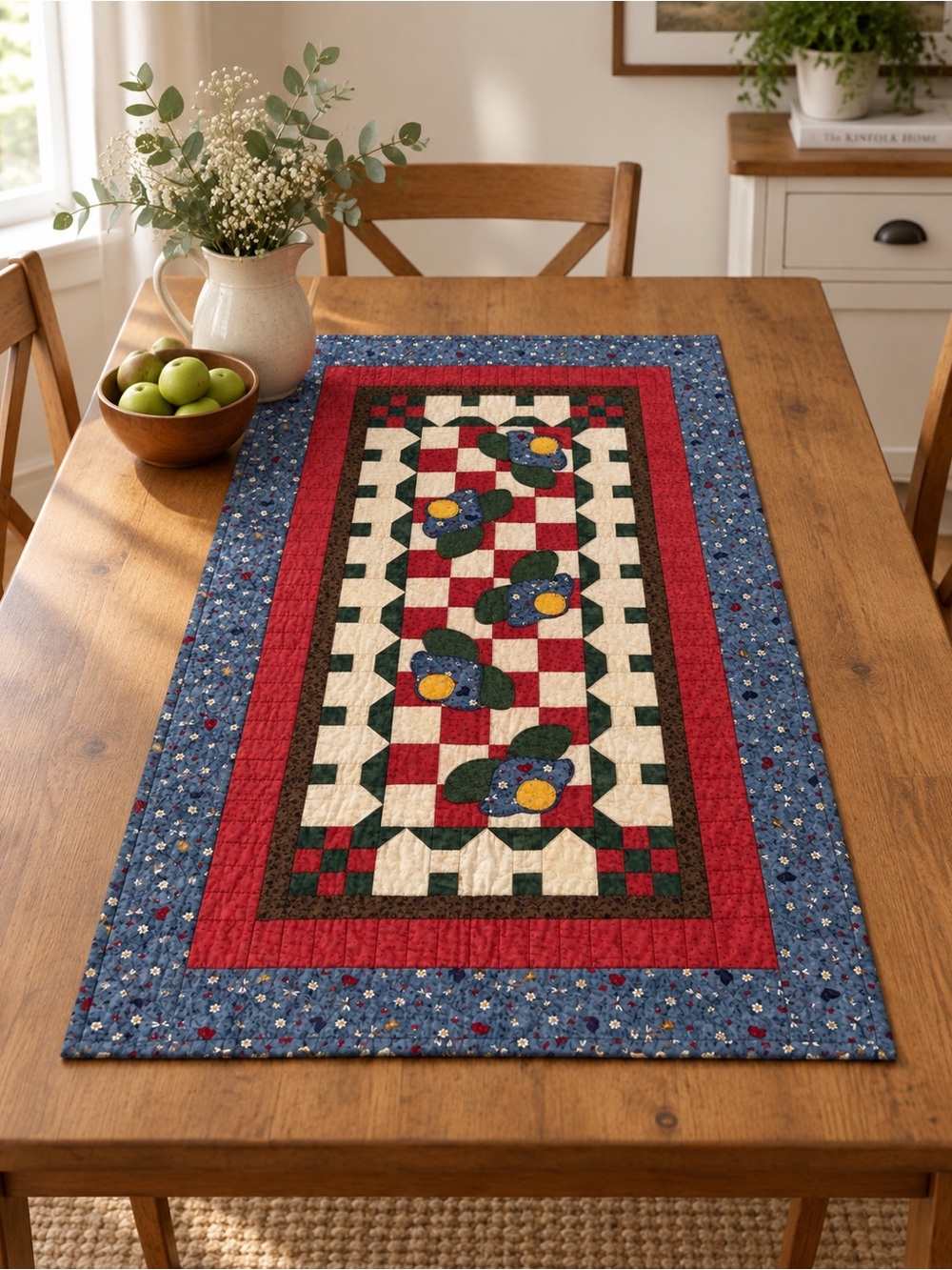 Handmade Quilted Floral Patchwork Accent Quilt Table Topper Wall Hanging